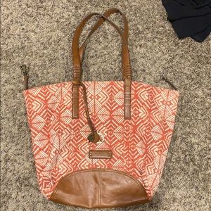 Lucky Brand Geometric Red and Tan Tote